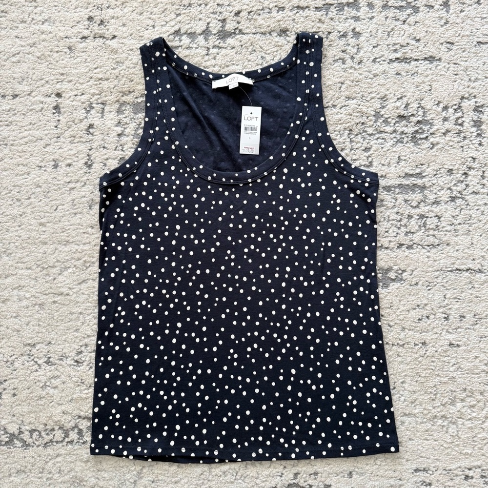 NWT-LOFT Woman’s Navy and White Polka Dot Tank Top 100% Cotton